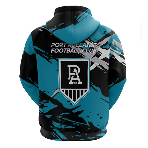 Port Adelaide Football Club Zip Hoodie Power Muscular Mascot Graphic - Abstract Paint Splatter Art