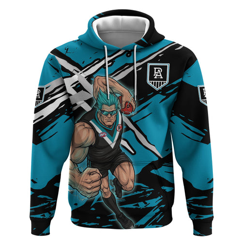 Port Adelaide Football Club Zip Hoodie Power Muscular Mascot Graphic - Abstract Paint Splatter Art