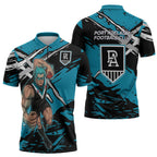 Port Adelaide Football Club Zipper Polo Shirt Power Muscular Mascot Graphic - Abstract Paint Splatter Art