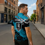 Port Adelaide Football Club Zipper Polo Shirt Power Muscular Mascot Graphic - Abstract Paint Splatter Art