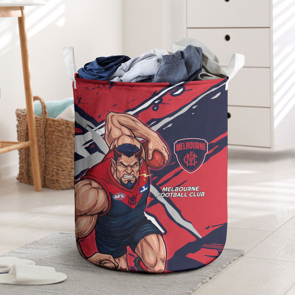 Melbourne Football Club Laundry Basket Demons Muscular Mascot Graphic - Abstract Paint Splatter Art