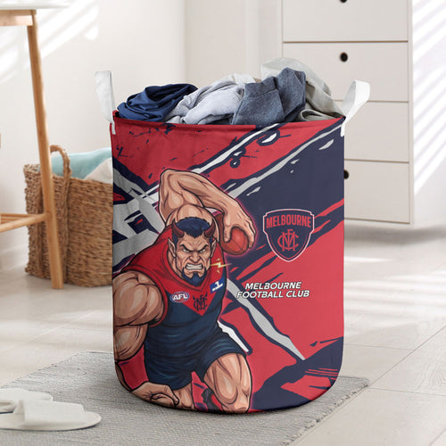 Melbourne Football Club Laundry Basket Demons Muscular Mascot Graphic - Abstract Paint Splatter Art