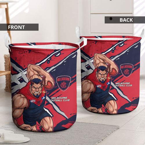 Melbourne Football Club Laundry Basket Demons Muscular Mascot Graphic - Abstract Paint Splatter Art