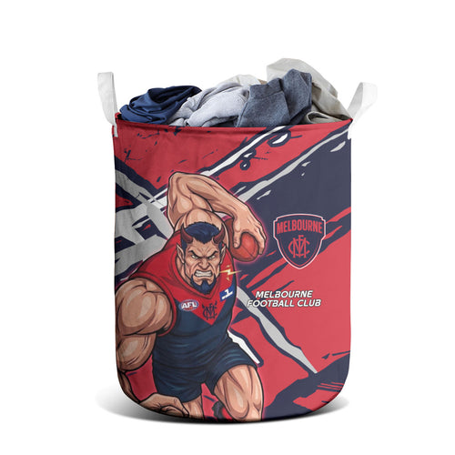 Melbourne Football Club Laundry Basket Demons Muscular Mascot Graphic - Abstract Paint Splatter Art