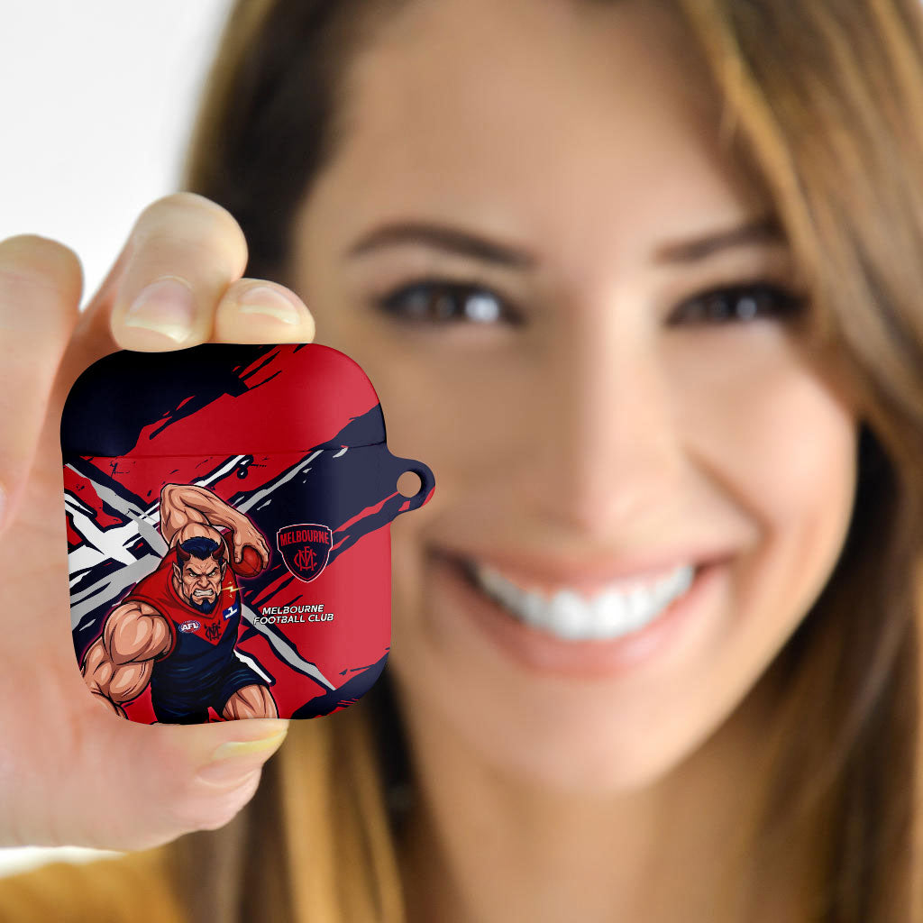 Melbourne Football Club AirPods Case Demons Muscular Mascot Graphic - Abstract Paint Splatter Art