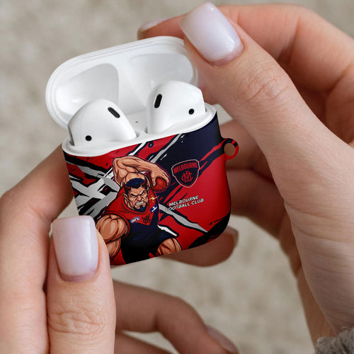 Melbourne Football Club AirPods Case Demons Muscular Mascot Graphic - Abstract Paint Splatter Art