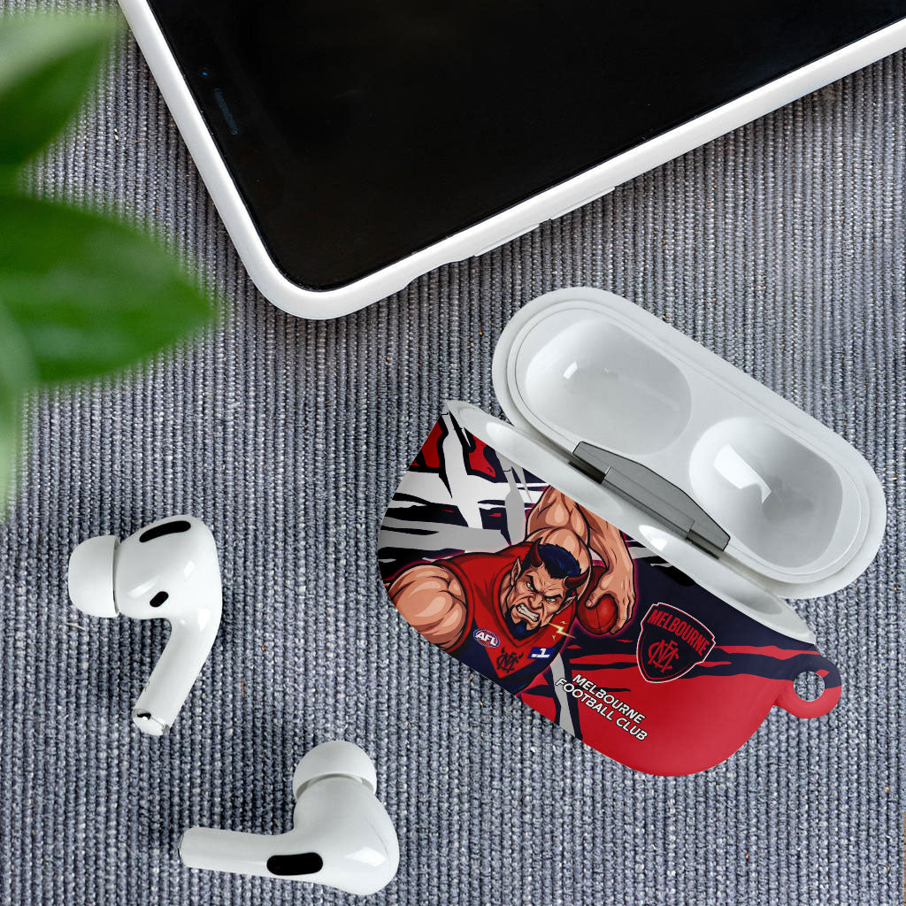 Melbourne Football Club AirPods Case Demons Muscular Mascot Graphic - Abstract Paint Splatter Art