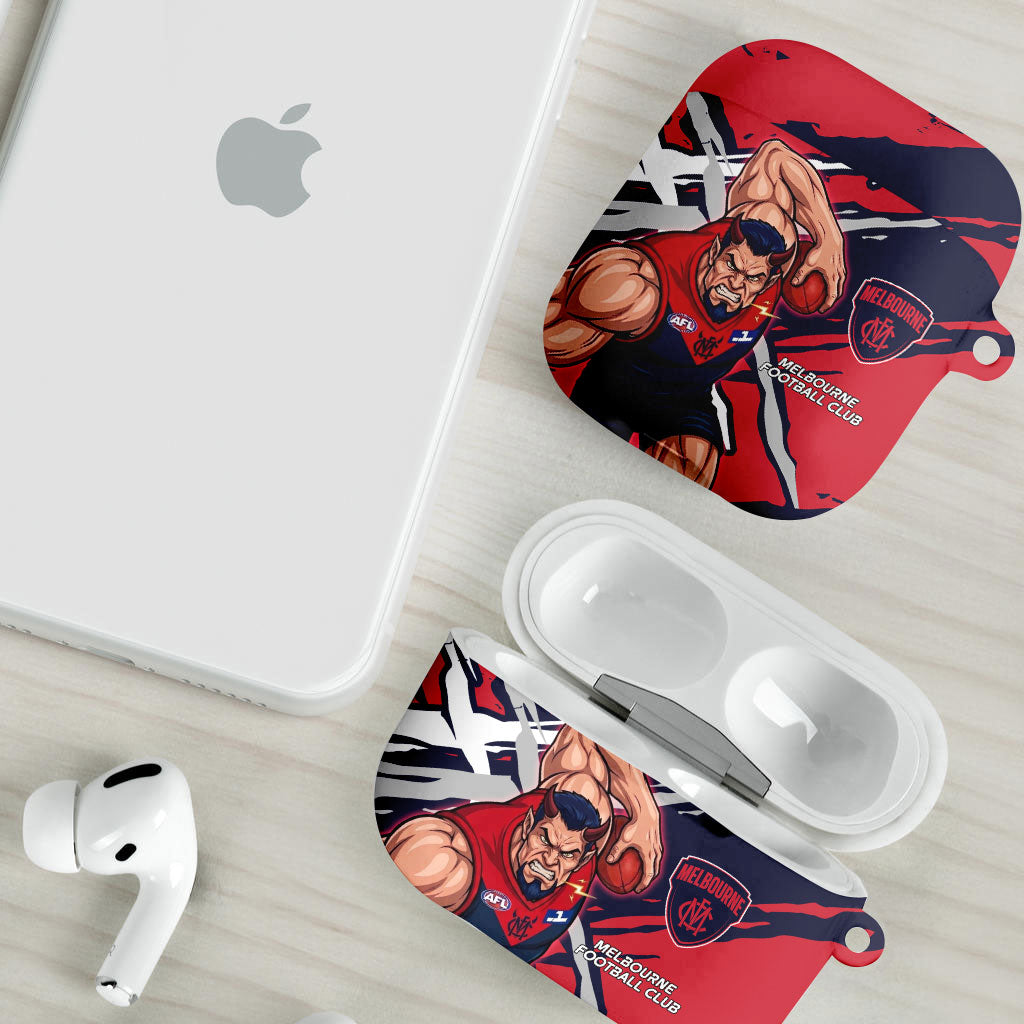 Melbourne Football Club AirPods Case Demons Muscular Mascot Graphic - Abstract Paint Splatter Art