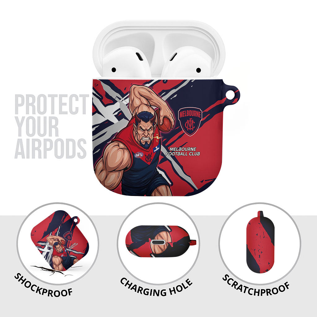 Melbourne Football Club AirPods Case Demons Muscular Mascot Graphic - Abstract Paint Splatter Art