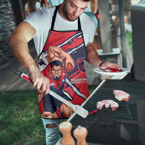 Melbourne Football Club Apron Demons Muscular Mascot Graphic - Abstract Paint Splatter Art