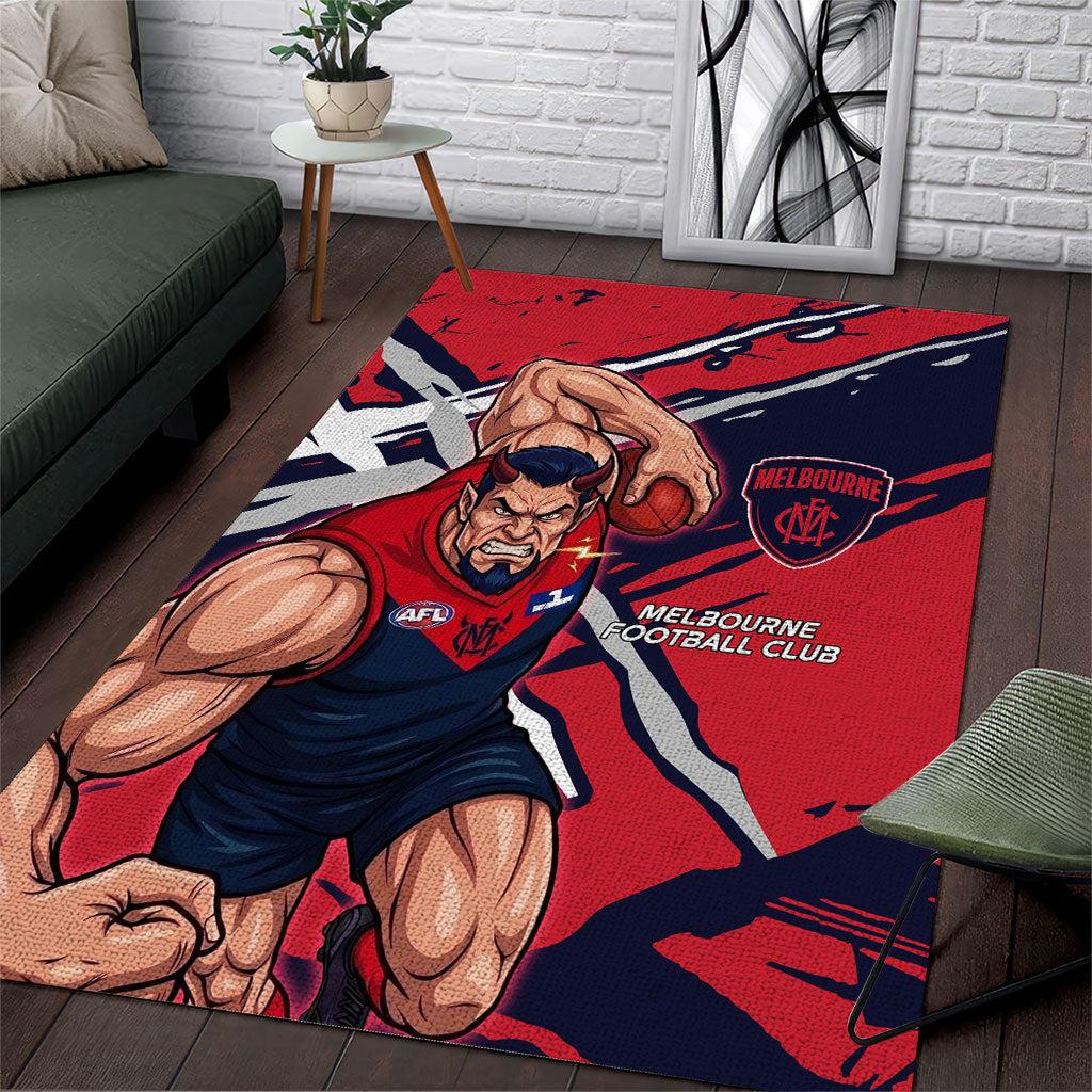 Melbourne Football Club Area Rug Demons Muscular Mascot Graphic - Abstract Paint Splatter Art