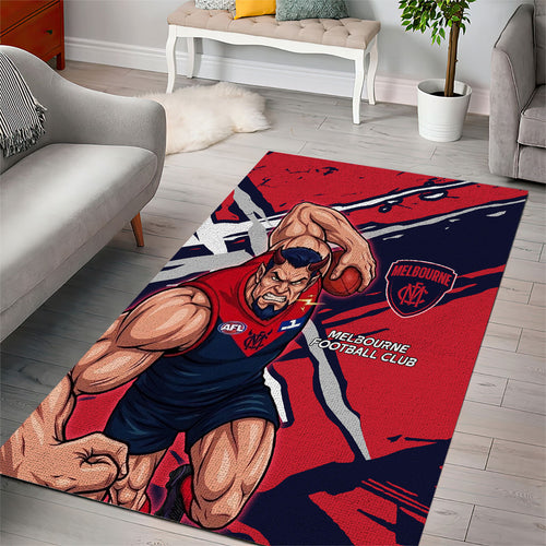 Melbourne Football Club Area Rug Demons Muscular Mascot Graphic - Abstract Paint Splatter Art