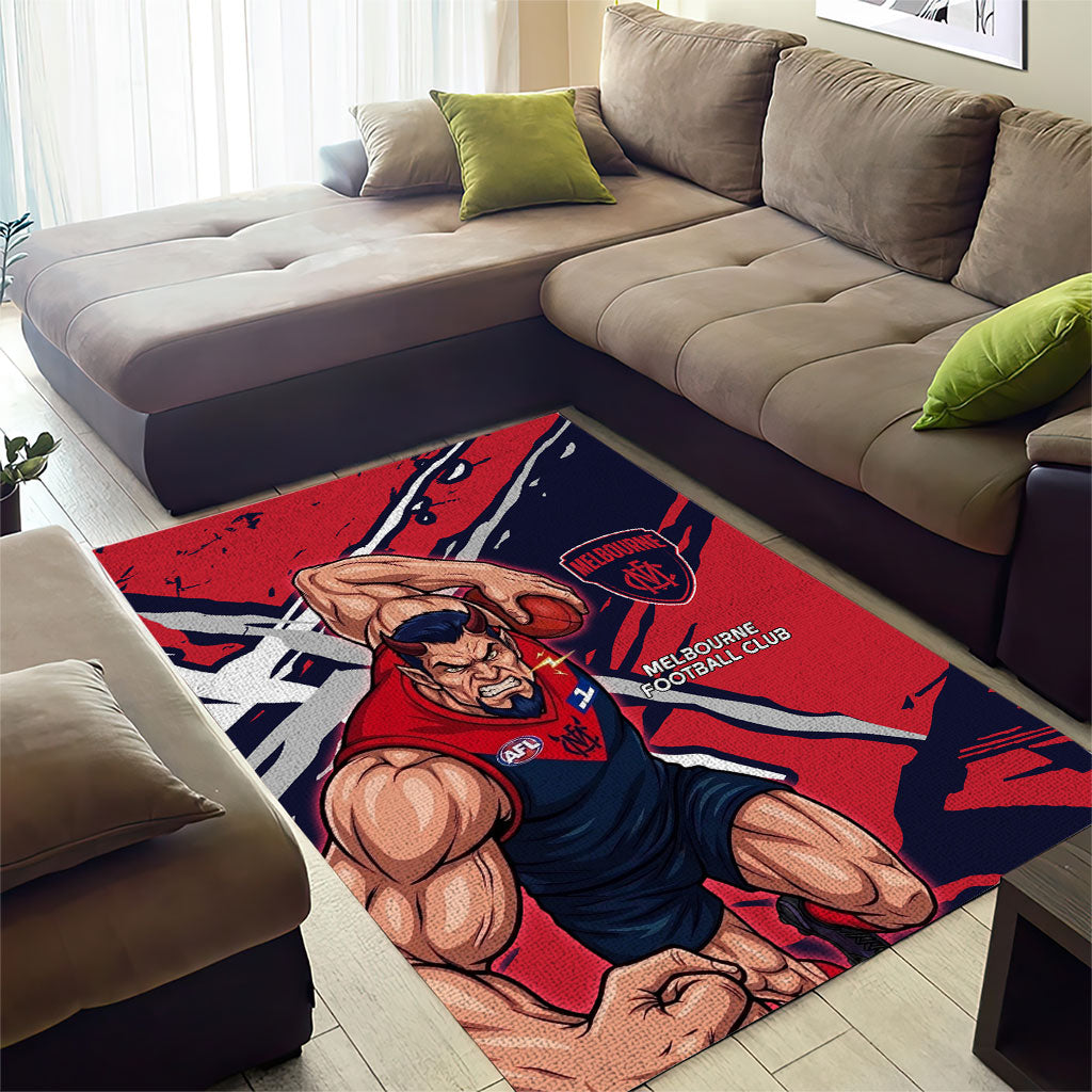 Melbourne Football Club Area Rug Demons Muscular Mascot Graphic - Abstract Paint Splatter Art