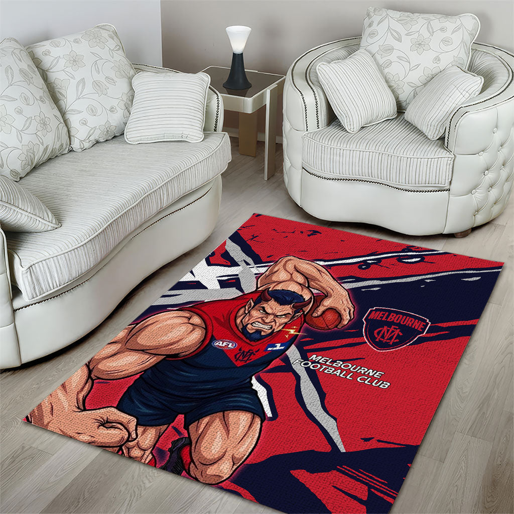 Melbourne Football Club Area Rug Demons Muscular Mascot Graphic - Abstract Paint Splatter Art