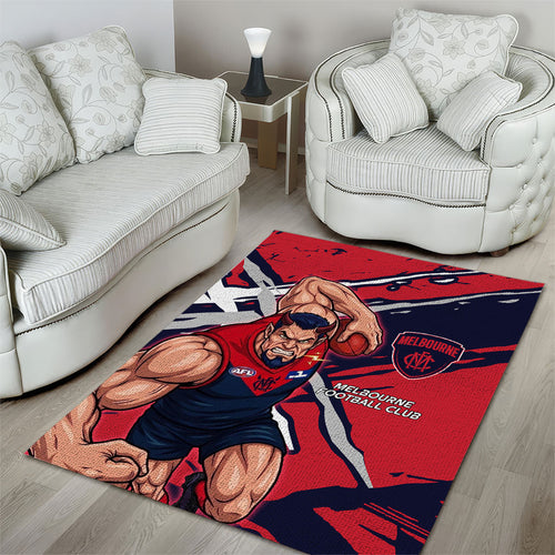 Melbourne Football Club Area Rug Demons Muscular Mascot Graphic - Abstract Paint Splatter Art