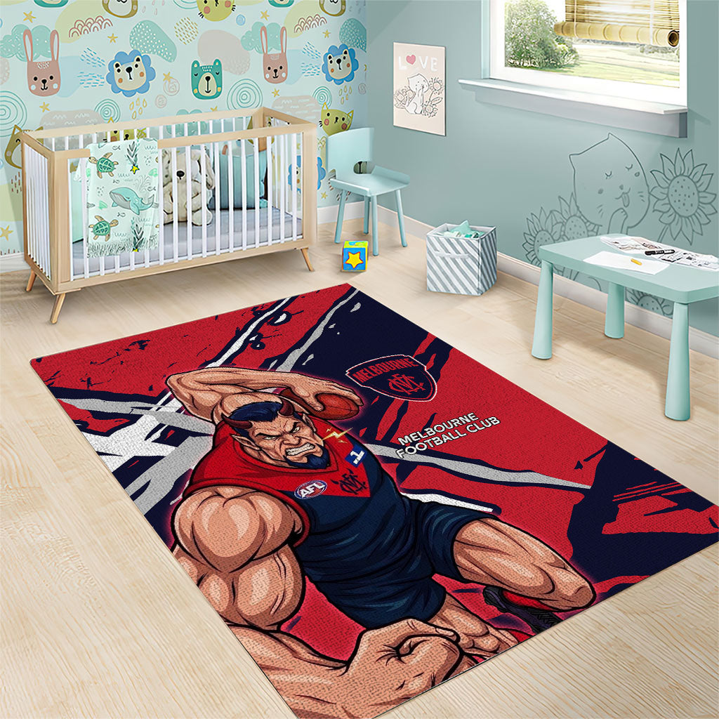 Melbourne Football Club Area Rug Demons Muscular Mascot Graphic - Abstract Paint Splatter Art