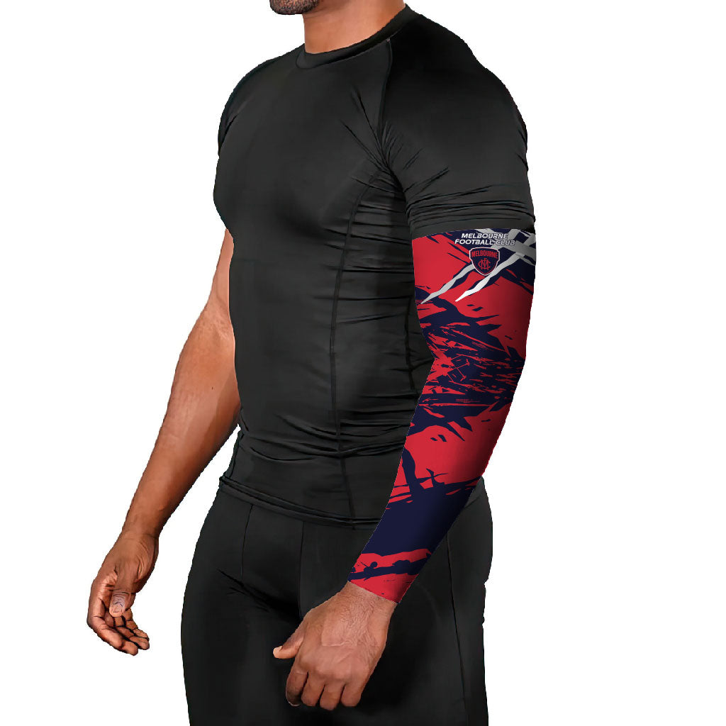 Melbourne Football Club Arm Sleeves Demons Muscular Mascot Graphic - Abstract Paint Splatter Art