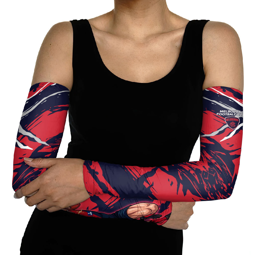 Melbourne Football Club Arm Sleeves Demons Muscular Mascot Graphic - Abstract Paint Splatter Art