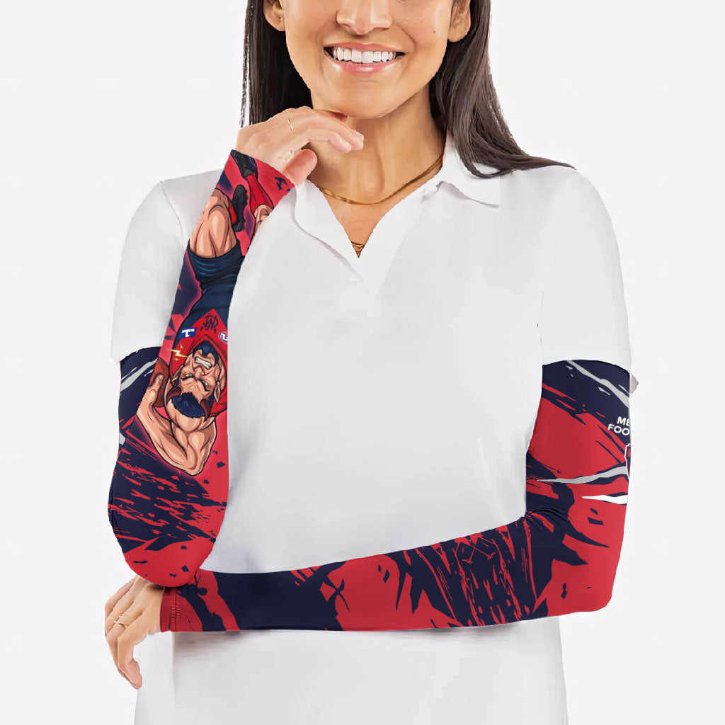 Melbourne Football Club Arm Sleeves Demons Muscular Mascot Graphic - Abstract Paint Splatter Art