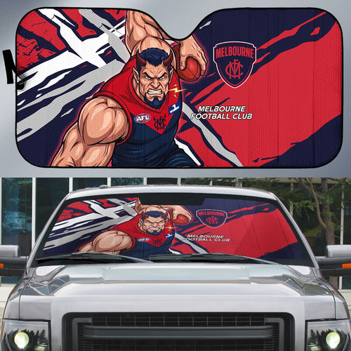 Melbourne Football Club Auto Sun Shade Demons Muscular Mascot Graphic - Abstract Paint Splatter Art