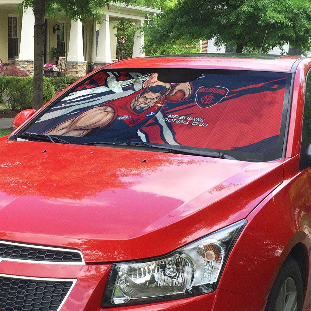 Melbourne Football Club Auto Sun Shade Demons Muscular Mascot Graphic - Abstract Paint Splatter Art