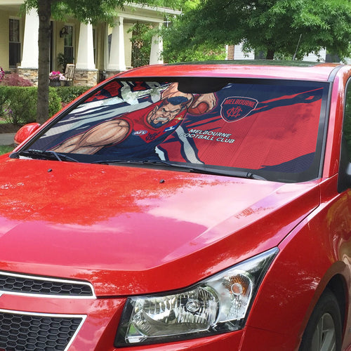 Melbourne Football Club Auto Sun Shade Demons Muscular Mascot Graphic - Abstract Paint Splatter Art