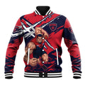 Melbourne Football Club Baseball Jacket Demons Muscular Mascot Graphic - Abstract Paint Splatter Art