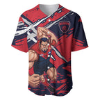 Melbourne Football Club Baseball Jersey Demons Muscular Mascot Graphic - Abstract Paint Splatter Art