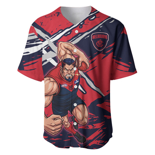 Melbourne Football Club Baseball Jersey Demons Muscular Mascot Graphic - Abstract Paint Splatter Art