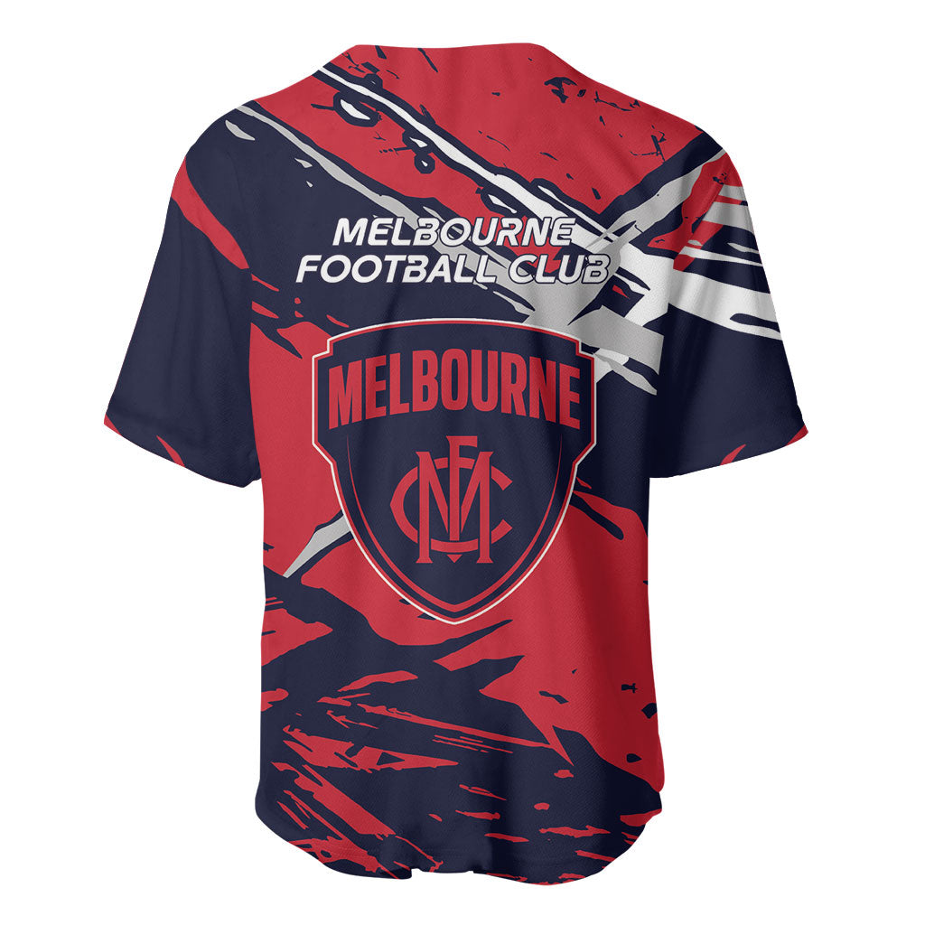 Melbourne Football Club Baseball Jersey Demons Muscular Mascot Graphic - Abstract Paint Splatter Art