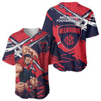 Melbourne Football Club Baseball Jersey Demons Muscular Mascot Graphic - Abstract Paint Splatter Art