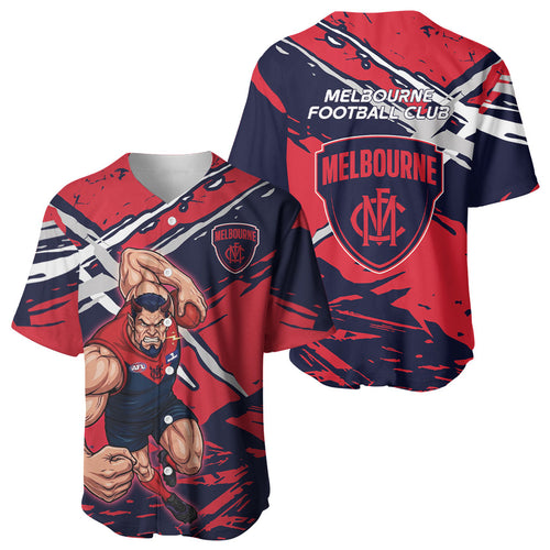Melbourne Football Club Baseball Jersey Demons Muscular Mascot Graphic - Abstract Paint Splatter Art