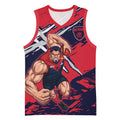 Melbourne Football Club Basketball Jersey Demons Muscular Mascot Graphic - Abstract Paint Splatter Art