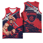 Melbourne Football Club Basketball Jersey Demons Muscular Mascot Graphic - Abstract Paint Splatter Art