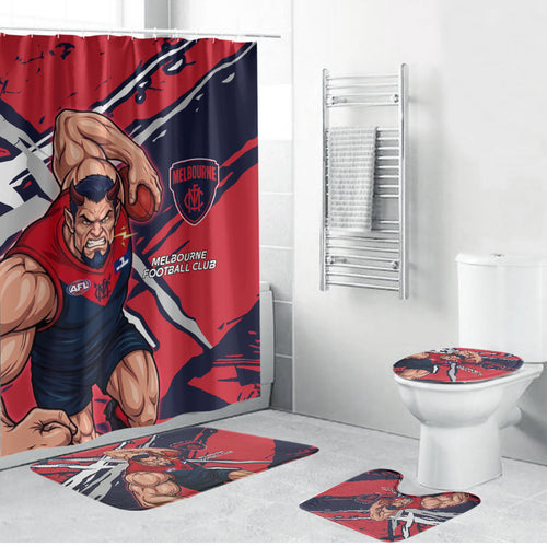 Melbourne Football Club Bathroom Set Demons Muscular Mascot Graphic - Abstract Paint Splatter Art