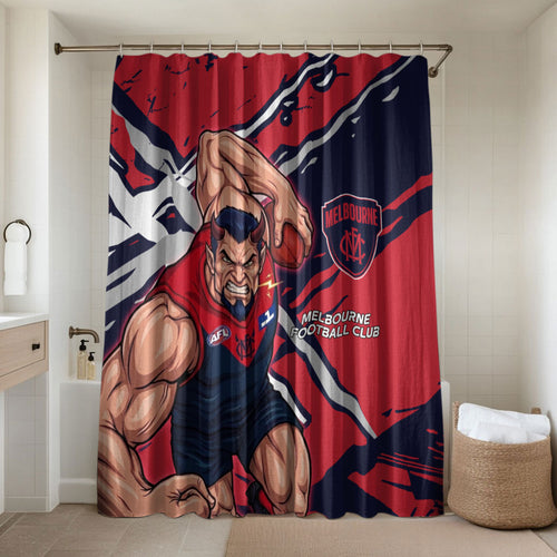 Melbourne Football Club Bathroom Set Demons Muscular Mascot Graphic - Abstract Paint Splatter Art
