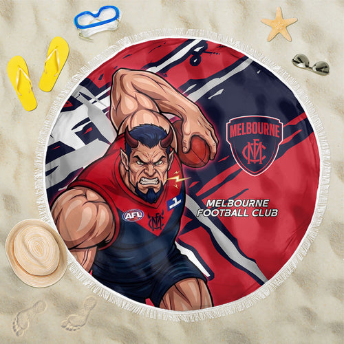 Melbourne Football Club Beach Blanket Demons Muscular Mascot Graphic - Abstract Paint Splatter Art