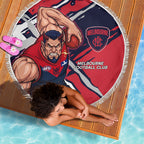 Melbourne Football Club Beach Blanket Demons Muscular Mascot Graphic - Abstract Paint Splatter Art