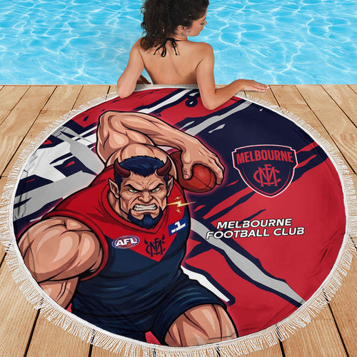 Melbourne Football Club Beach Blanket Demons Muscular Mascot Graphic - Abstract Paint Splatter Art