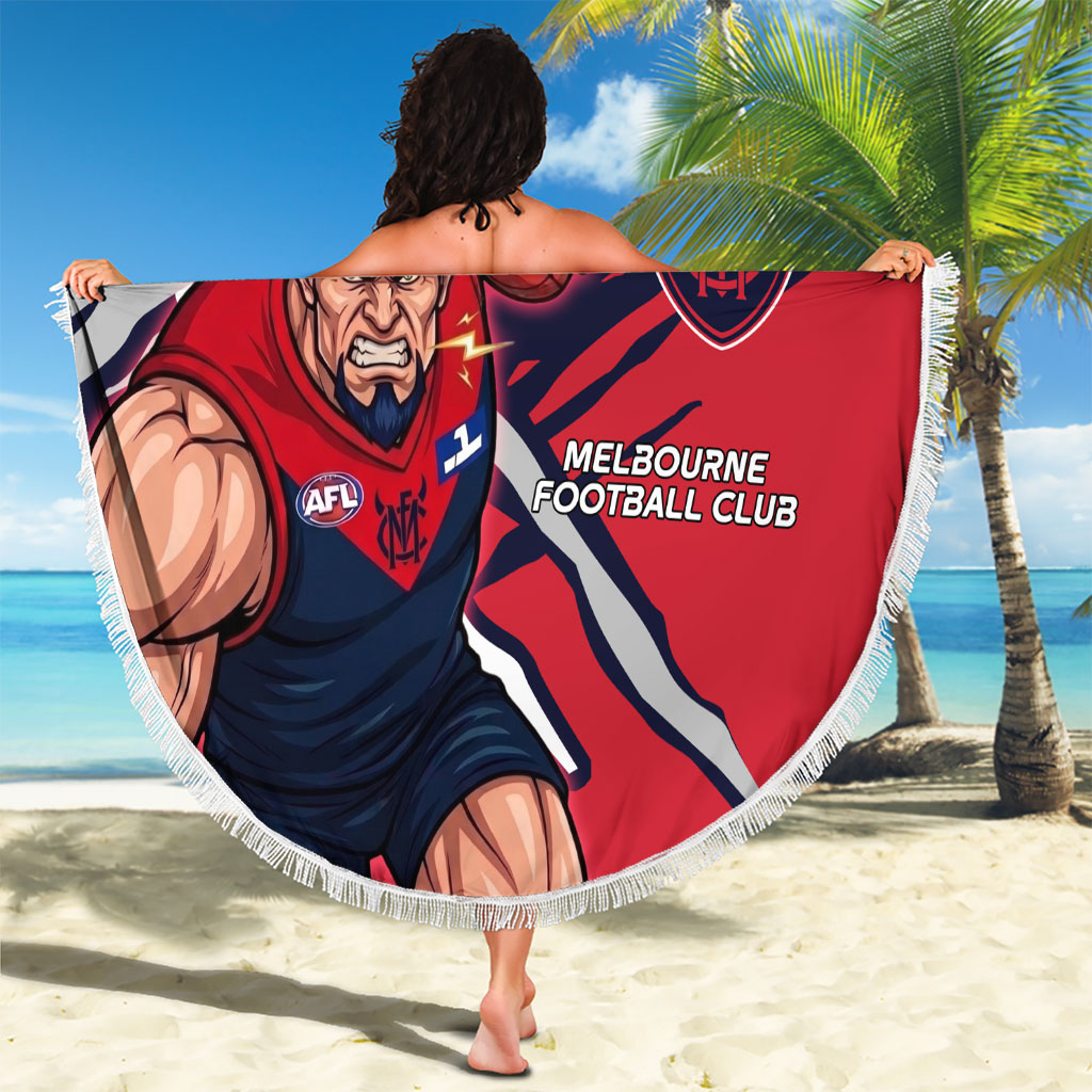 Melbourne Football Club Beach Blanket Demons Muscular Mascot Graphic - Abstract Paint Splatter Art