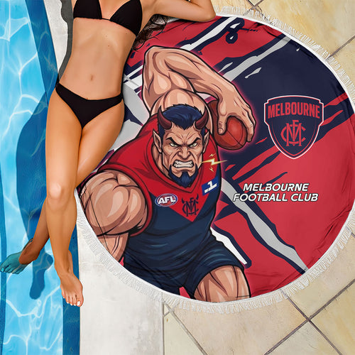 Melbourne Football Club Beach Blanket Demons Muscular Mascot Graphic - Abstract Paint Splatter Art