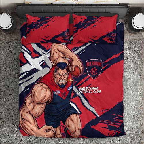 Melbourne Football Club Bedding Set Demons Muscular Mascot Graphic - Abstract Paint Splatter Art