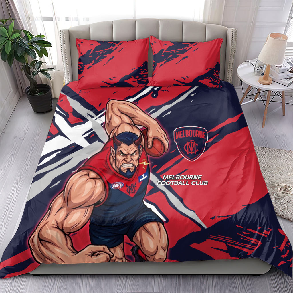 Melbourne Football Club Bedding Set Demons Muscular Mascot Graphic - Abstract Paint Splatter Art