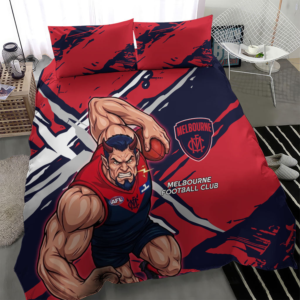 Melbourne Football Club Bedding Set Demons Muscular Mascot Graphic - Abstract Paint Splatter Art