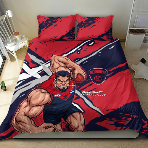 Melbourne Football Club Bedding Set Demons Muscular Mascot Graphic - Abstract Paint Splatter Art