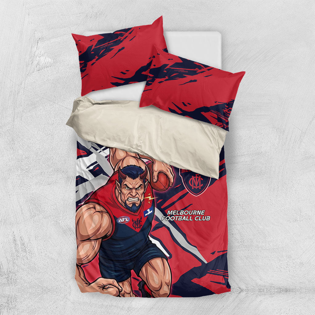 Melbourne Football Club Bedding Set Demons Muscular Mascot Graphic - Abstract Paint Splatter Art