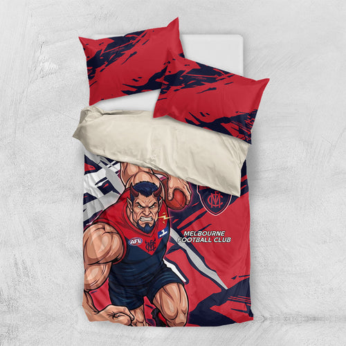 Melbourne Football Club Bedding Set Demons Muscular Mascot Graphic - Abstract Paint Splatter Art