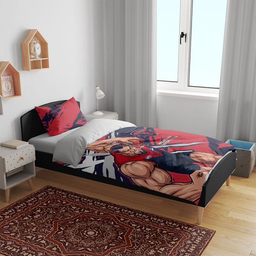 Melbourne Football Club Bedding Set Demons Muscular Mascot Graphic - Abstract Paint Splatter Art