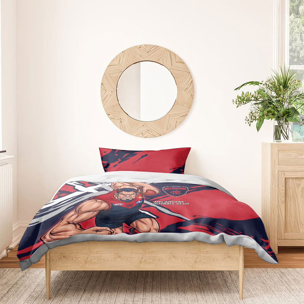 Melbourne Football Club Bedding Set Demons Muscular Mascot Graphic - Abstract Paint Splatter Art