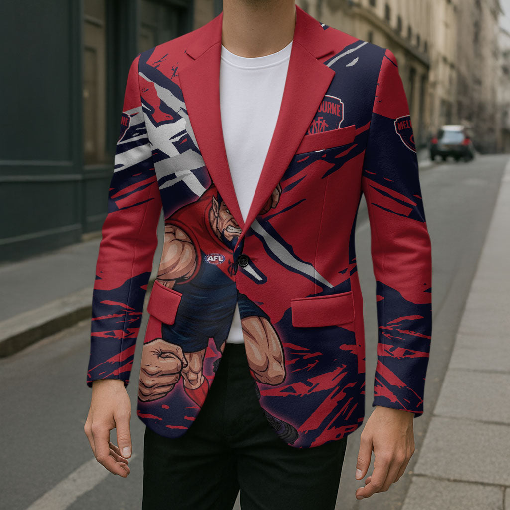 Melbourne Football Club Blazer Demons Muscular Mascot Graphic - Abstract Paint Splatter Art